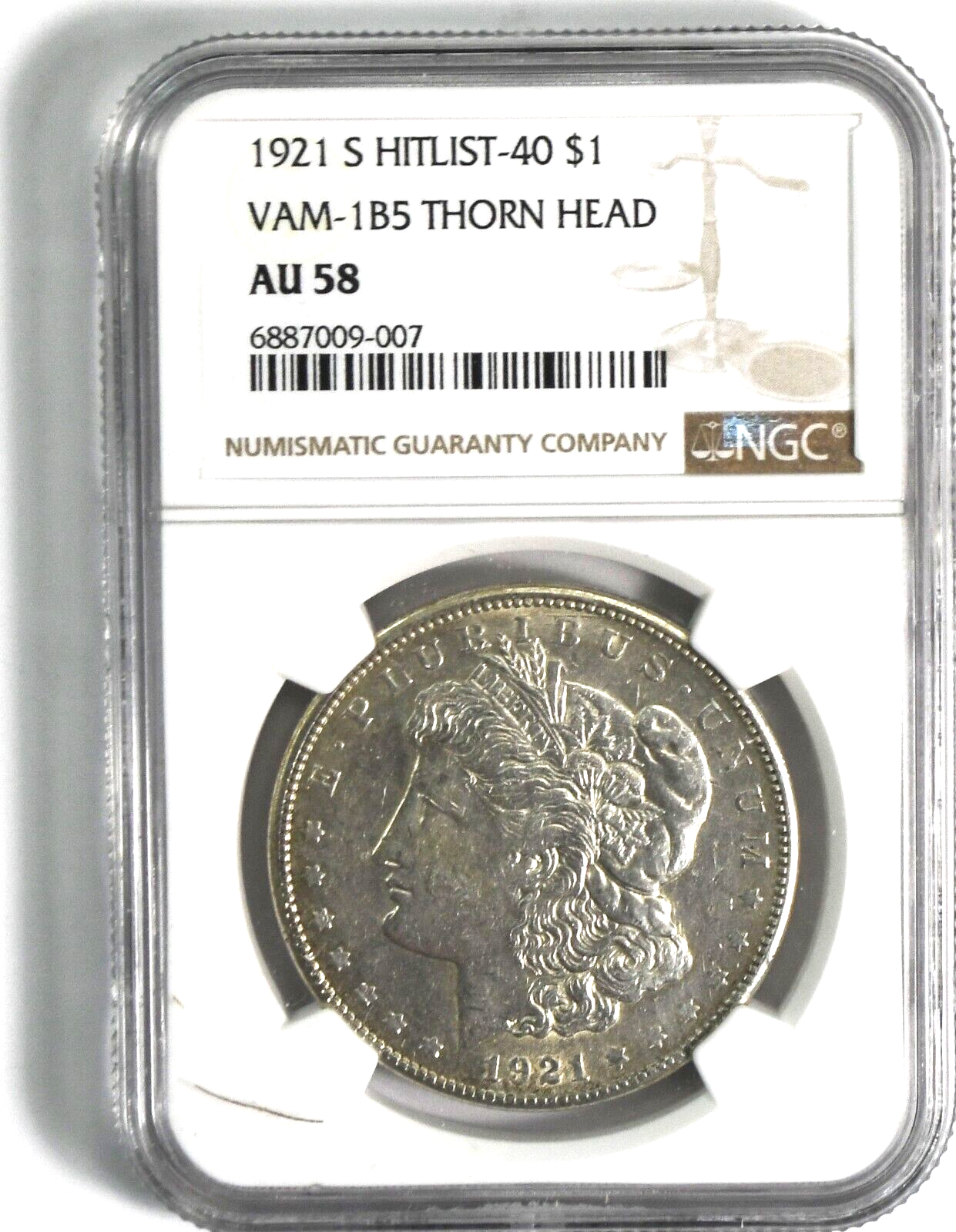 1921 S $1 Morgan Silver One Dollar NGC AU58 VAM 1B5 Thornhead Hitlist 40