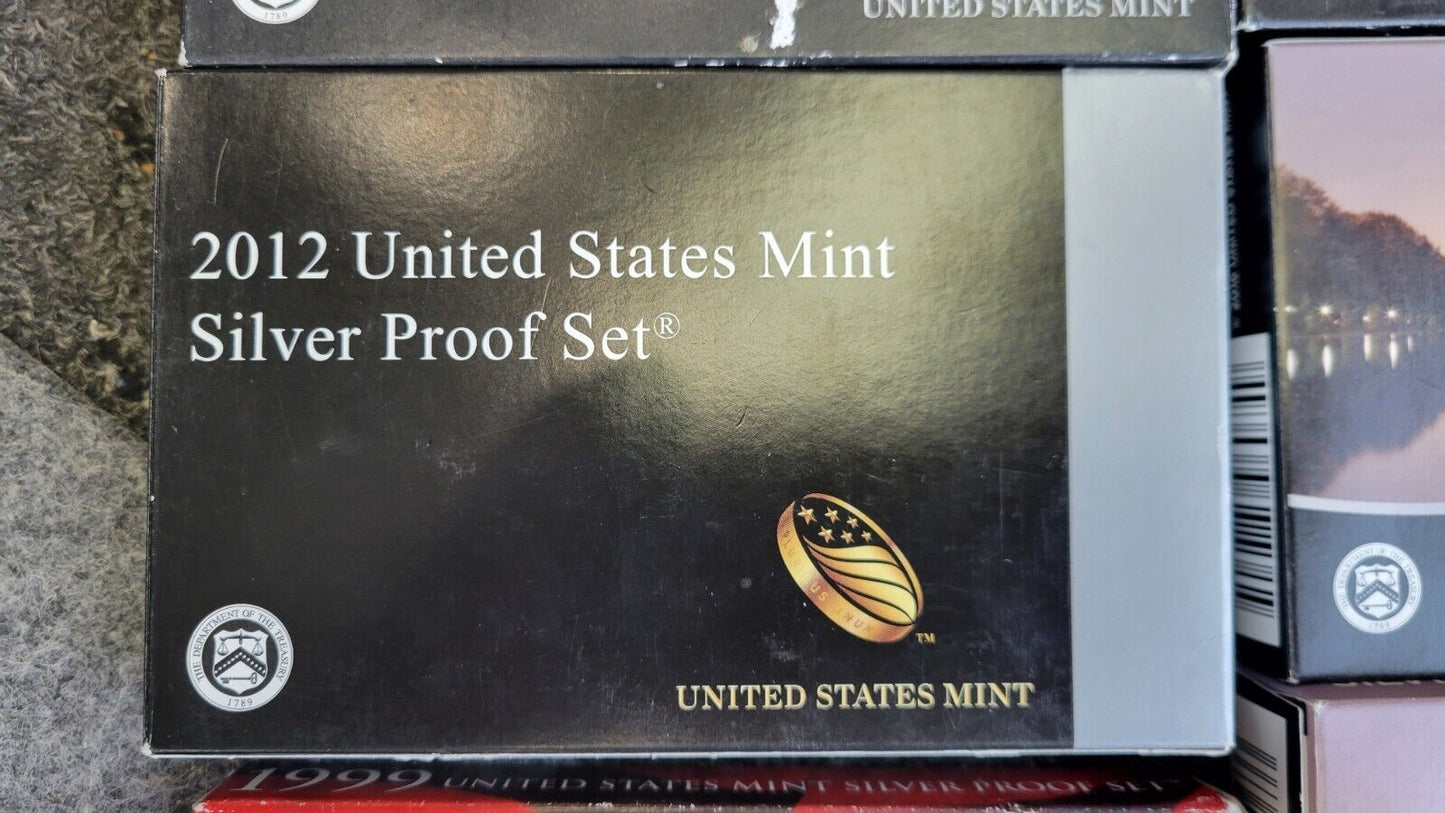 9 Set Lot Of US Mint Silver Proof Sets 1999, 2009, 2016, 2017, 2019, 2012, 2014