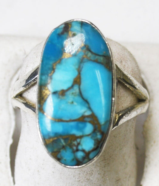 Sterling Silver Oval Turquoise Ring 21mm Size 8.25