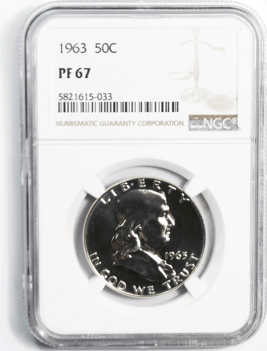 1963 50c Franklin Half Dollar Proof Silver Fifty Cents NGC PF67 Gem Unc