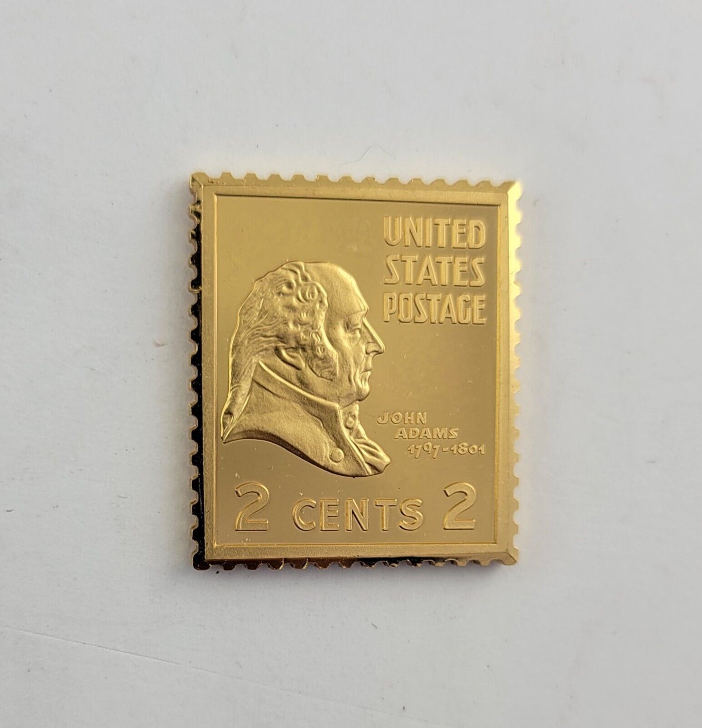 USPS United We Stand .999 Fine Silver 24kt Gold Plated Stamp John Adams .35oz