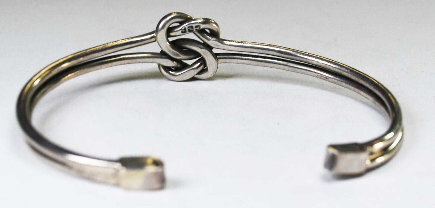 Sterling Silver Double Knot Wire Cuff 15mm Bracelet 7" Wrist