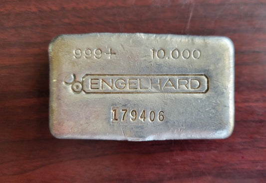 Engelhard 10 oz Silver Bull Bar Poured 3rd Series 6 Digit Pour Rare .999 Fine