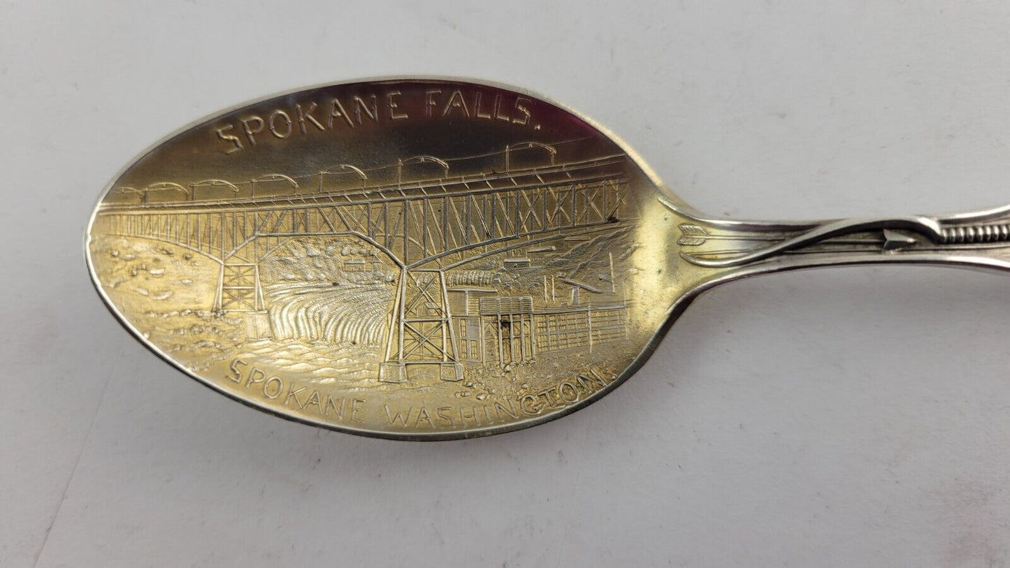 Spokane Falls Washington Silver 5 1/2" Souvenir Spoon .64oz. w/Goldwash Bowl