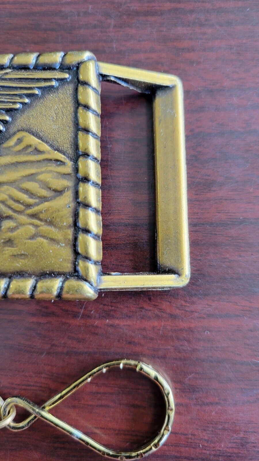 Brass American Eagle Spanned Wings & Mountains Belt Buckle and Key Chain Set