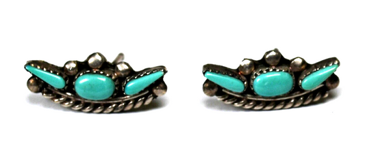 Sterling Silver Petit Point Turquoise Crescent Earrings 18mm x 8mm