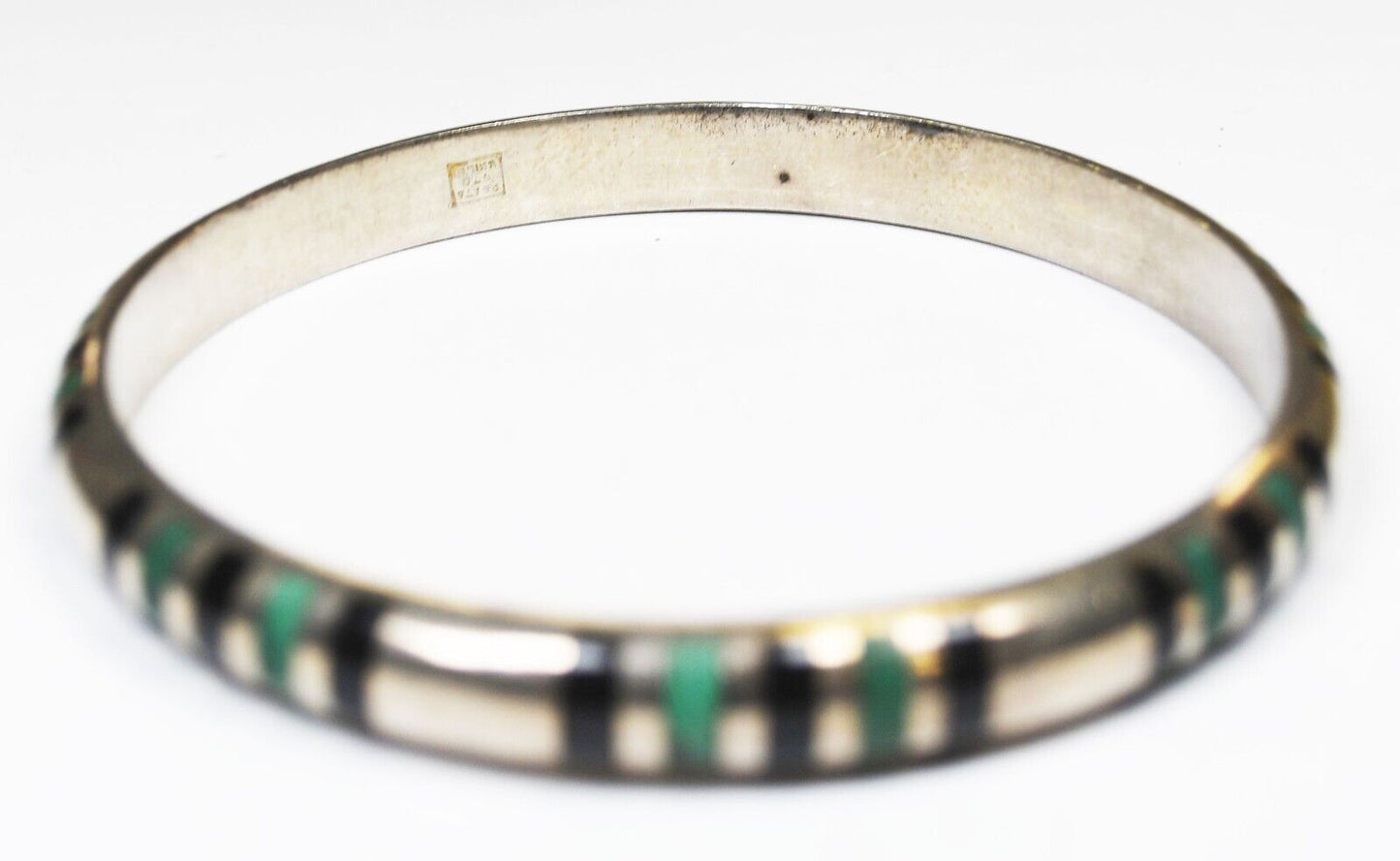 Plata 970 Silver Medium Onyx Malachite Stripe Bangle Bracelet 8mm