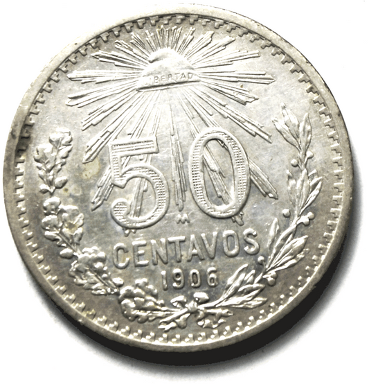 1906 Mexico Estados Unidos Mexicanos Fifty Centavos 50c Silver Coin KM#445