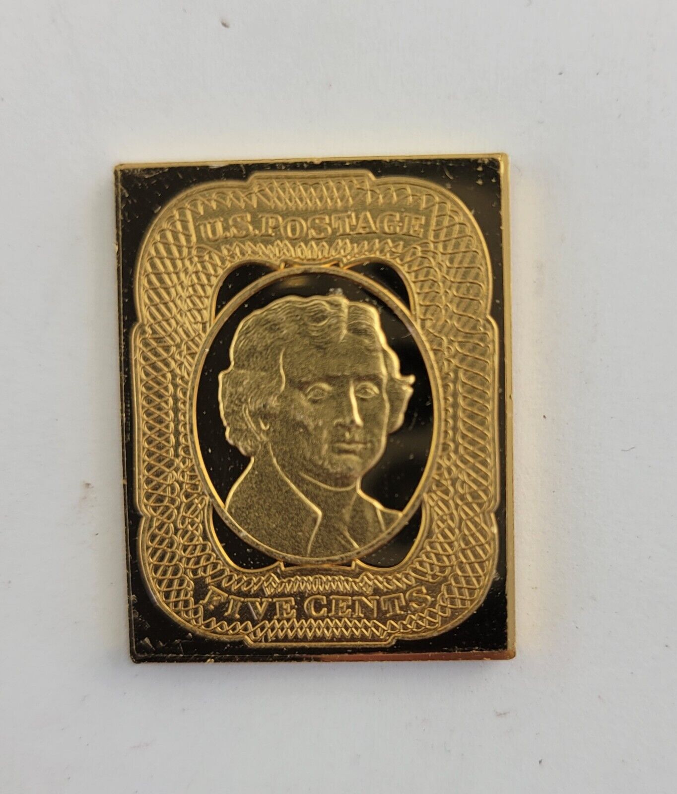 USPS United We Stand .999 Fine Silver Gold Plated Stamp Thomas Jefferson .41oz.