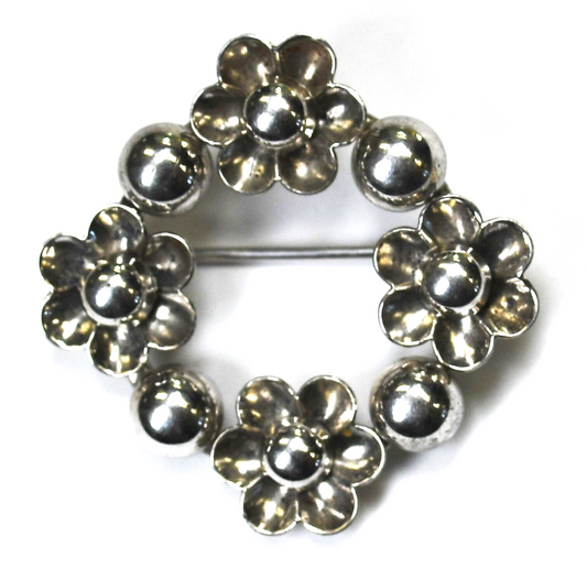 Sterling Silver WRF Flower Wreath Brooch Pin 35mm