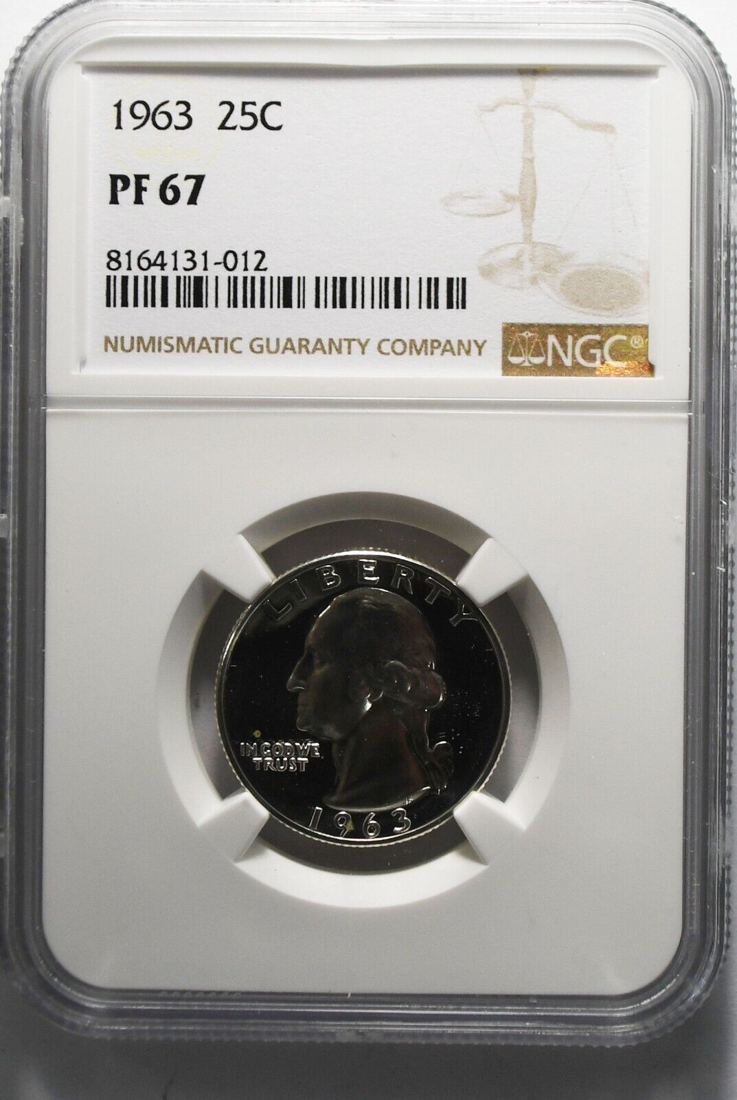 1963 25c Washington Proof Silver Quarter Dollar NGC PF67