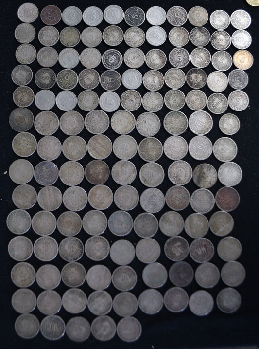 132pc Mexico 1906-1946 5 & 10 Five & Ten Centavos Coins Lot