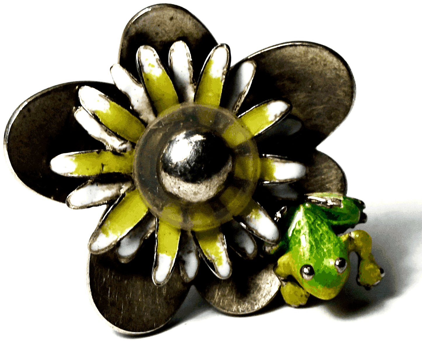 Sterling Silver Charlotte Lily Pad Frog Enamel Ring 27mm Size 5-3/4