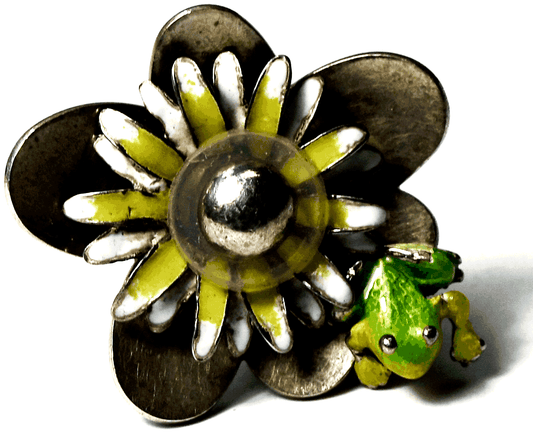 Sterling Silver Charlotte Lily Pad Frog Enamel Ring 27mm Size 5-3/4