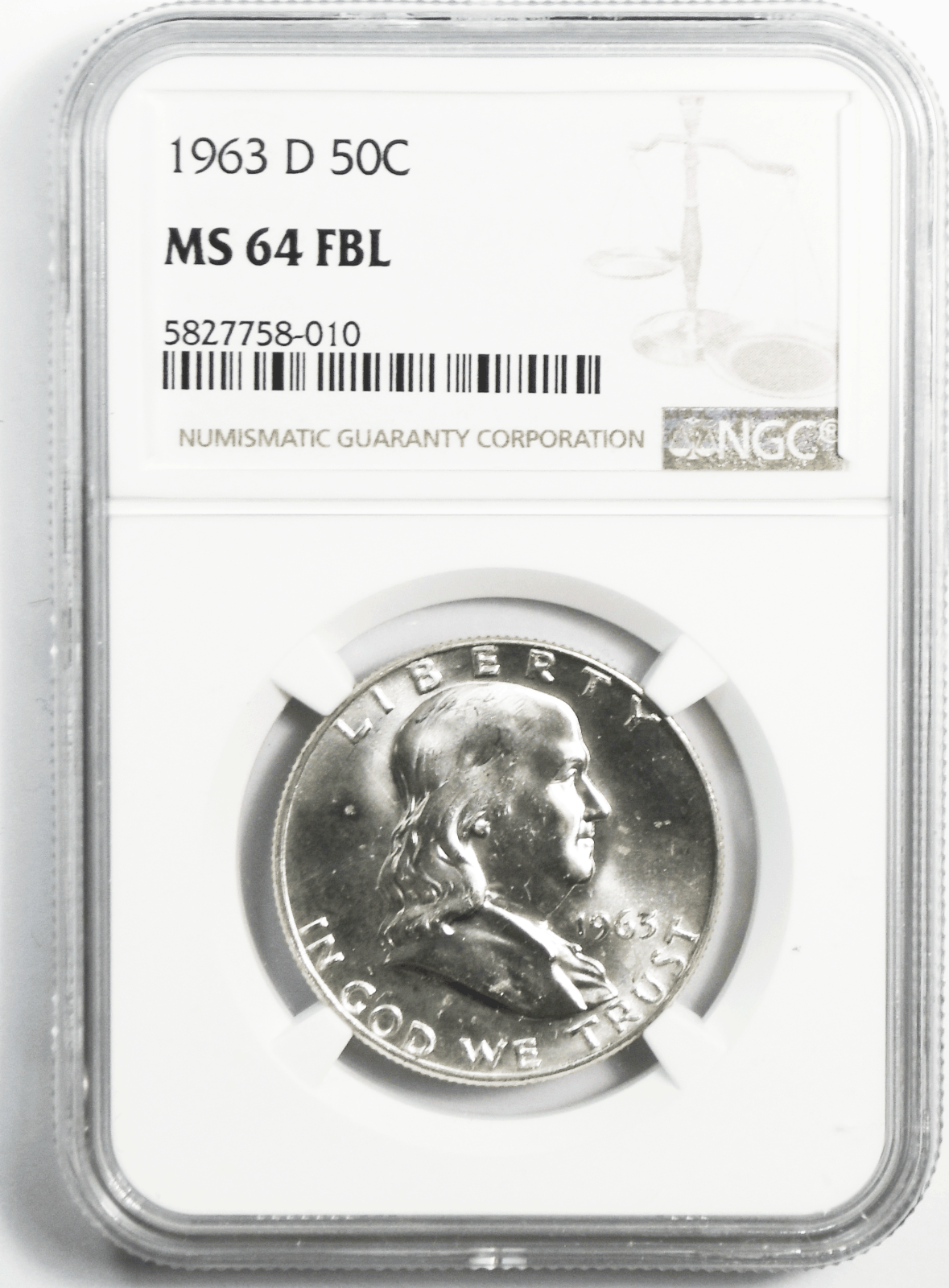 1963 D 50c Franklin Silver Half Dollar Fifty Cents NGC MS64 FBL  Denver