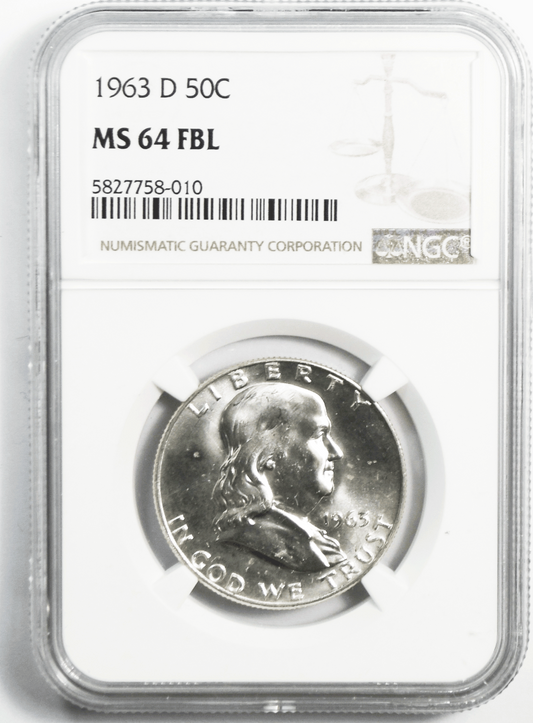 1963 D 50c Franklin Silver Half Dollar Fifty Cents NGC MS64 FBL  Denver