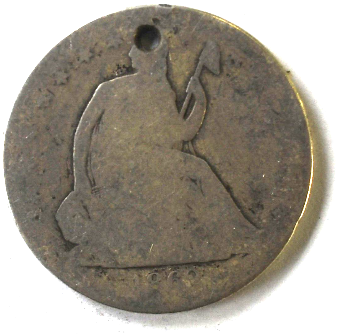 1862 S 50c Seated Liberty Silver Half Dollar San Francisco Civil War Holed