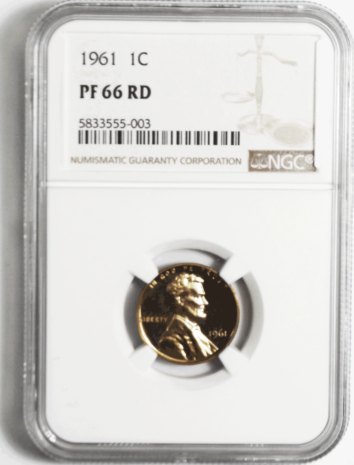 1961 1c Proof Lincoln Memorial Cent One Penny NGC PF66 RD Gem Unc