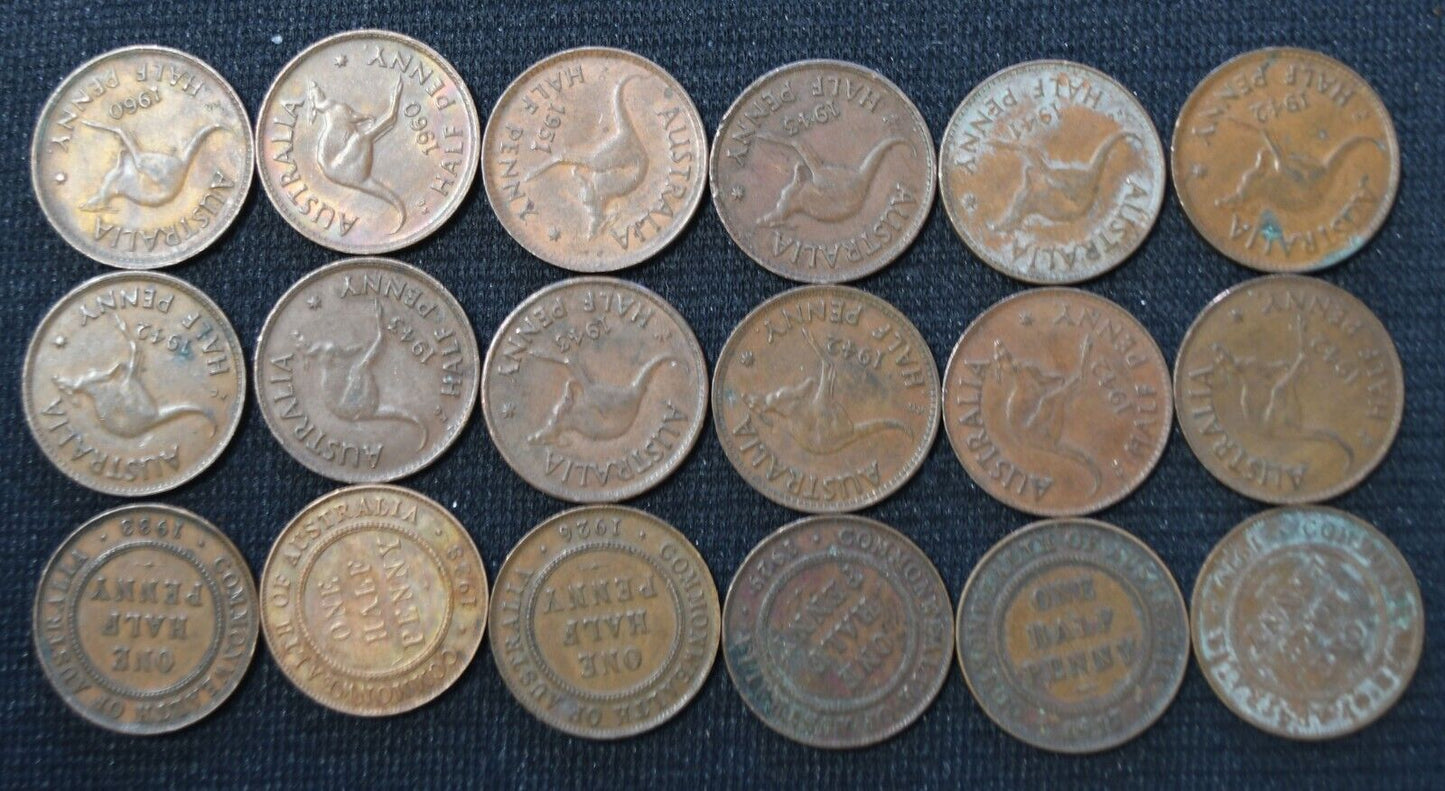 18pc Australia Half Cent 1/2c 1917-1960