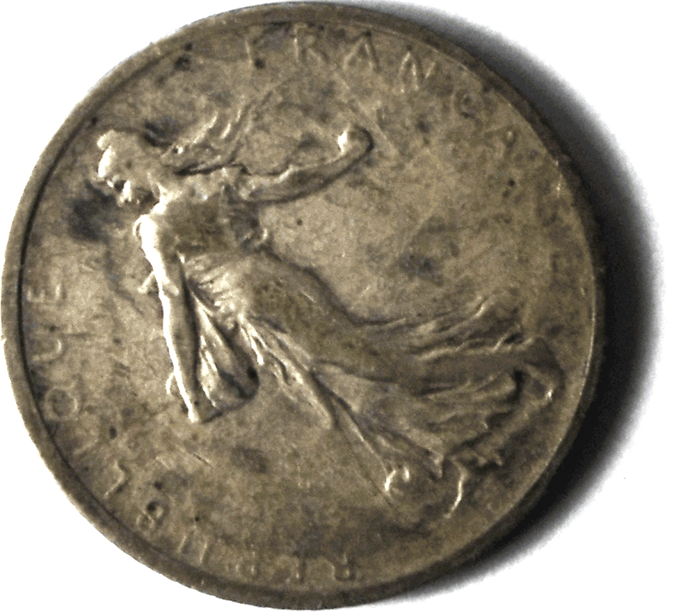 1915 France Silver One Franc Coin KM# 844.1