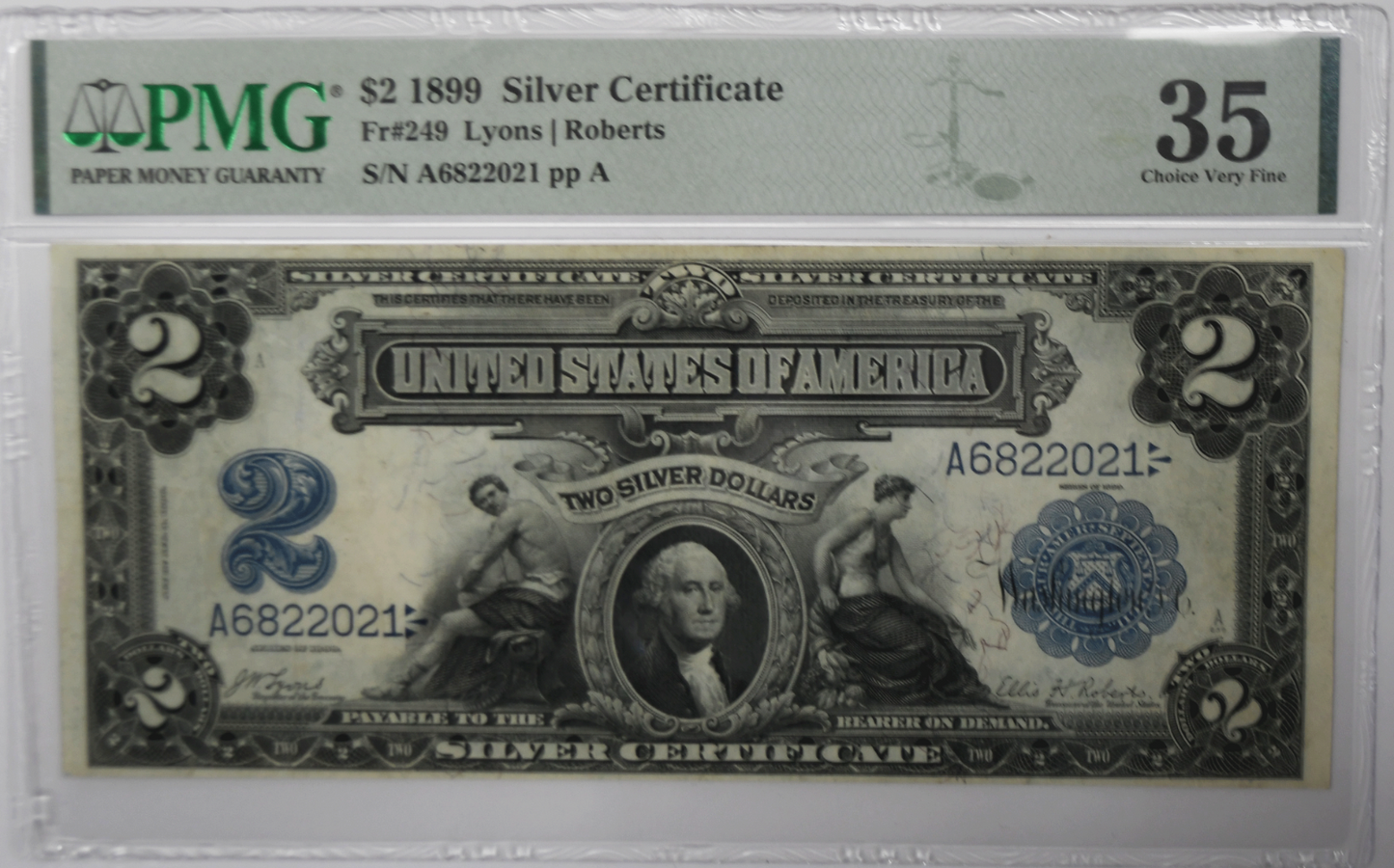 1899 $2 Porthole Silver Certificate Large Note PMG VF 35 FR#249 A6822021