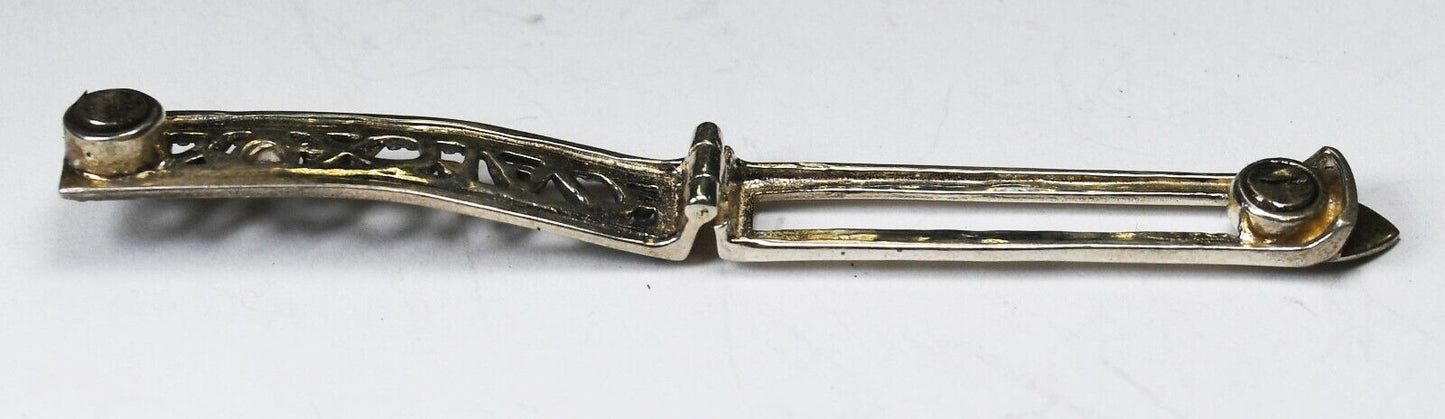 Sterling Silver Barse Fish Symbol Filigree Magnetic Hairclip 38mm x 7mm