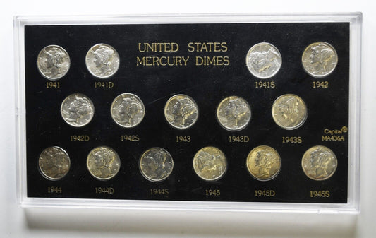 1941-1945 10c Mercury Silver Dime Rare Ten Cents PDS 15 Coin Set AU-Unc