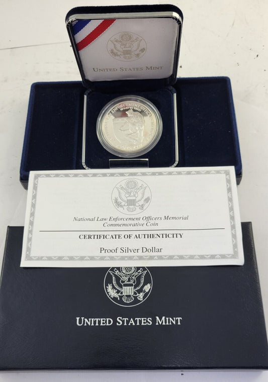 1997 P $1 Law Enforcement Proof U.S. Commemorative Silver Dollar w/Box & Paper