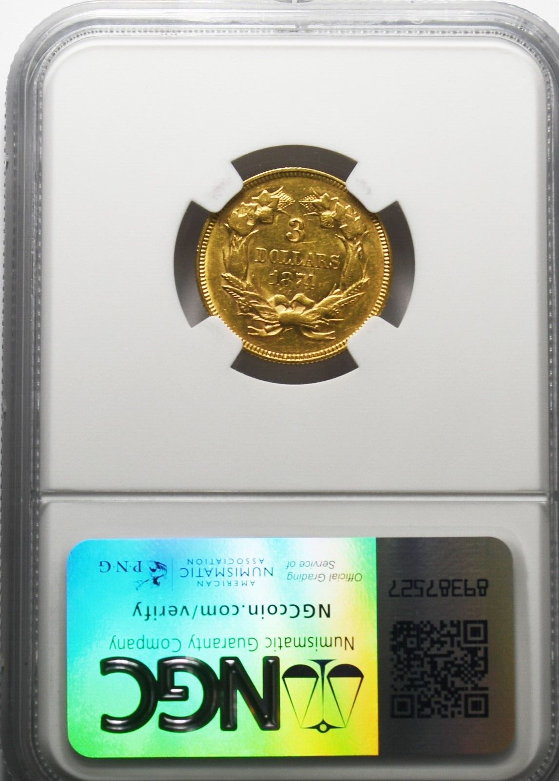 1874 $3 Three Dollars Indian Head Gold NGC AU55