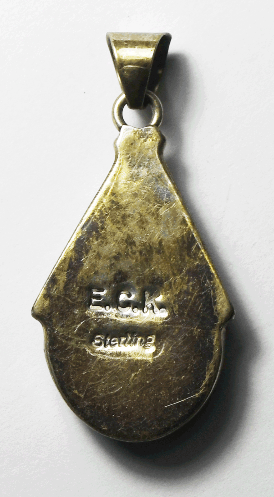 Sterling Silver Cleo Kallestewa Zuni Inlay Teardrop Pendant 35mm x 17mm