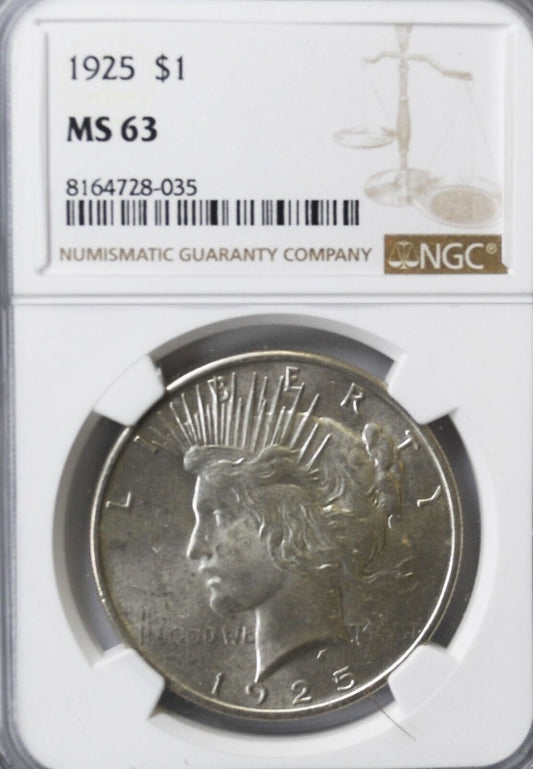 1925 $1 Peace Silver One Dollar US NGC MS63 Philadelphia