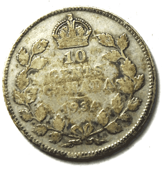 1934 Canada 10c Ten Cents Silver Coin Dime KM# 23a