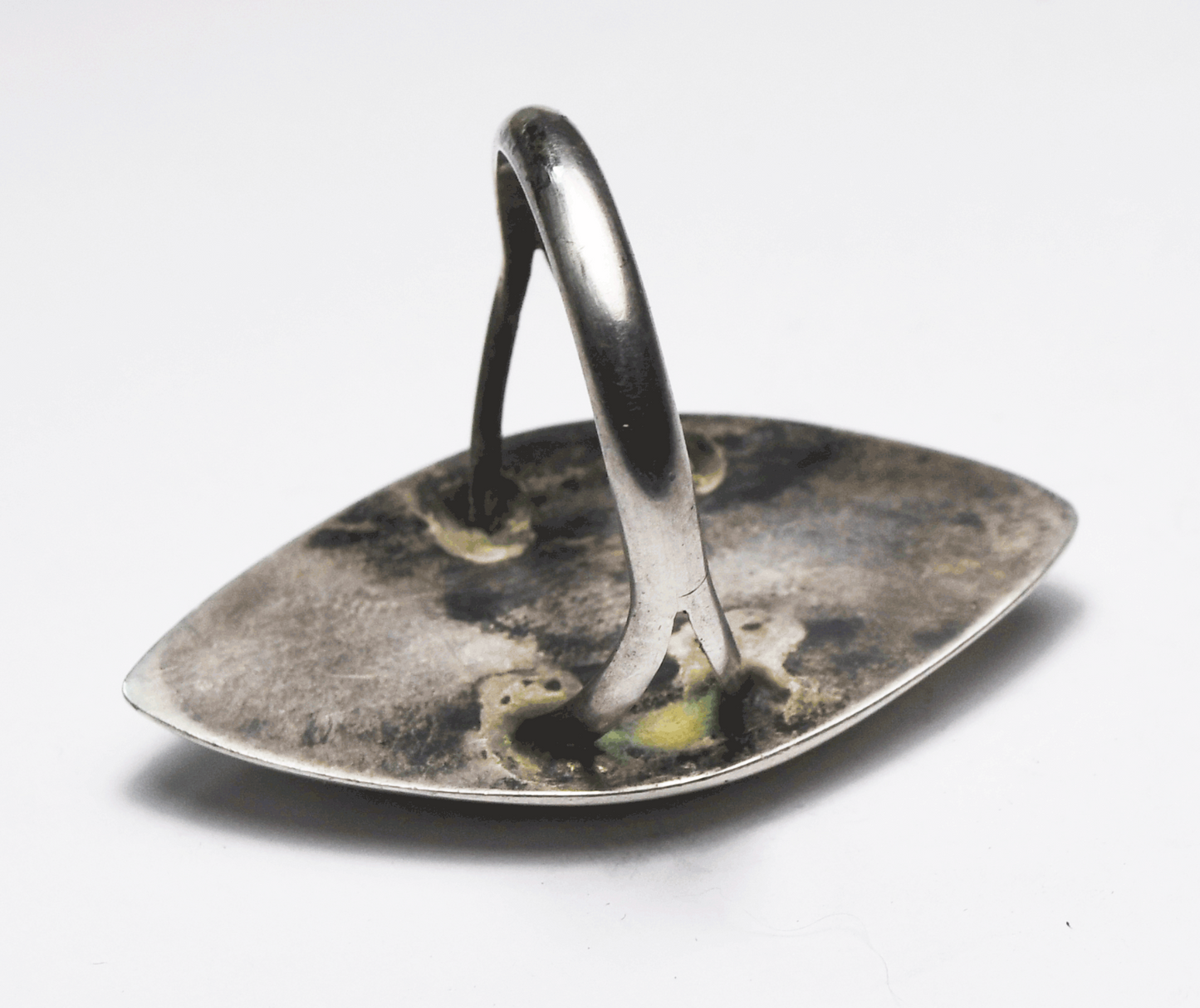 Antique Sterling Silver Shadow Box Ellipse Turquoise 41mm Ring Size 13