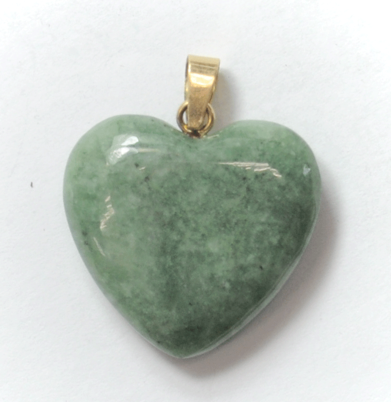 Green Speckled Aventurine Carved Heart Pendant 14k Bale 28mm x 25mm x 7mm
