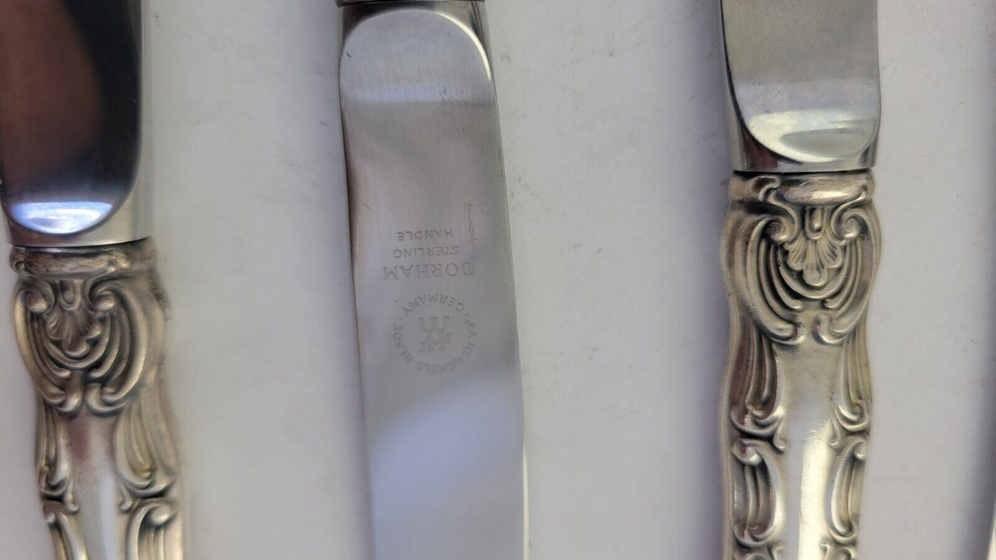 5 Gorham Strasbourg Sterling/Stainless Steak Knives 9 1/2" Henckels Blade