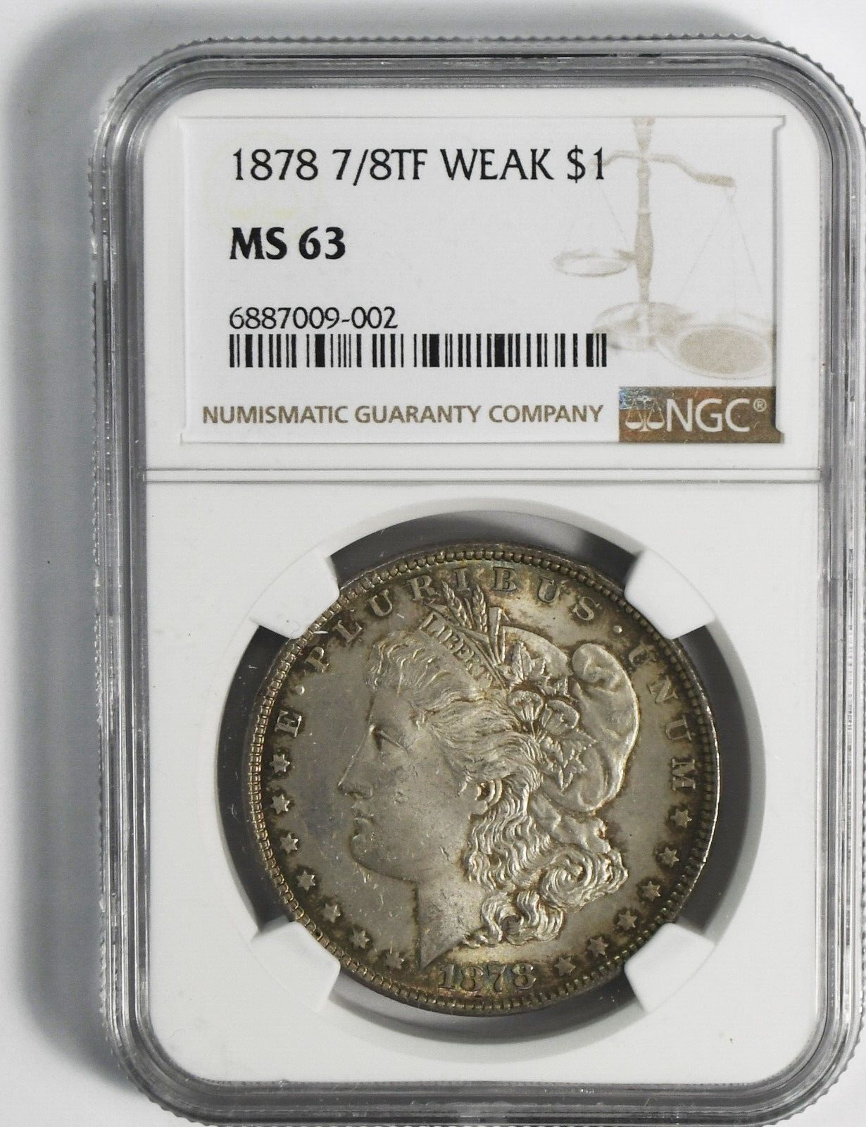 1878 7/8TF Weak $1 Morgan Silver One Dollar MS63 Philadelphia Uncirculated