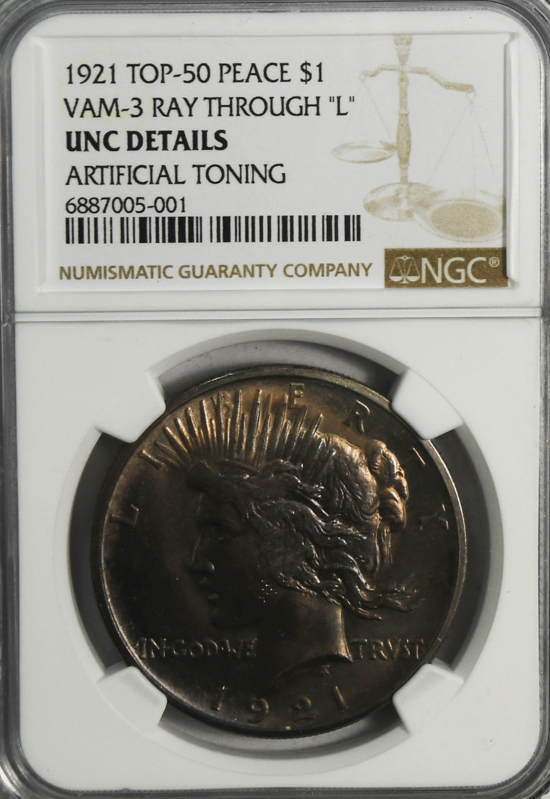 1921 $1 Peace Silver One Dollar US NGC Uncirculated High Relief VAM 3