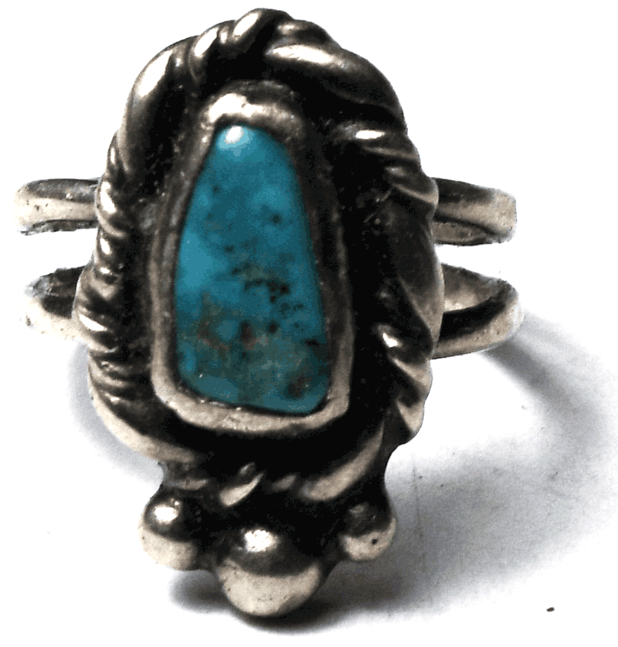 Antique Sterling Turquoise Double Band Ring 21mm Size 5