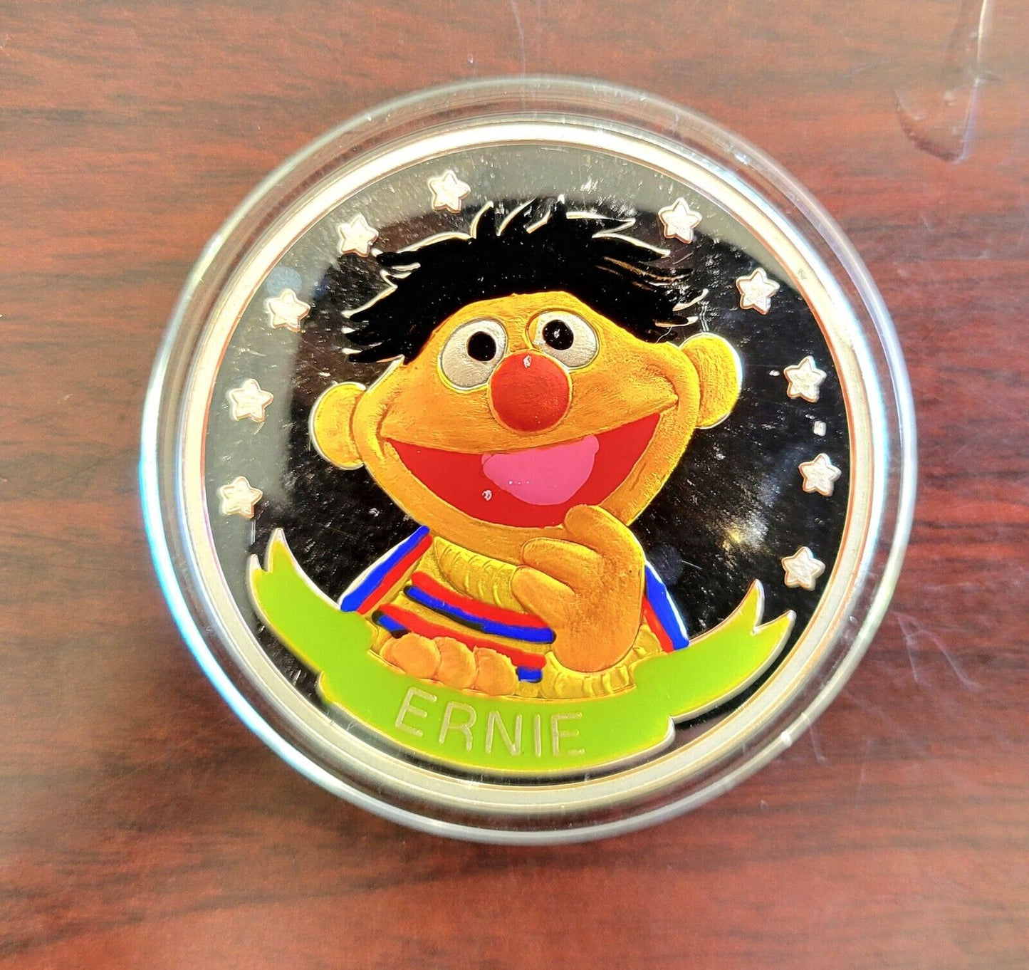 Ernie Sesame Street 20th Anniversary Enameled 1oz.Silver Round .999 Fine