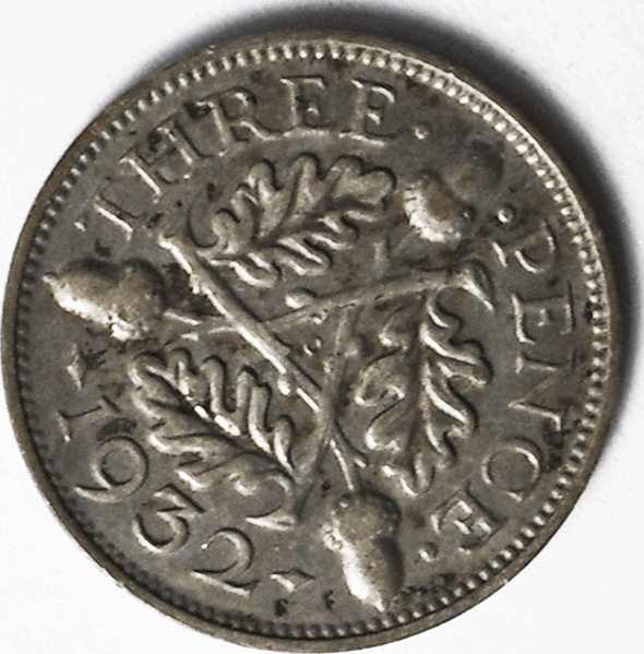 1932 Great Britain Three 3 Pence Silver Coin KM# 831