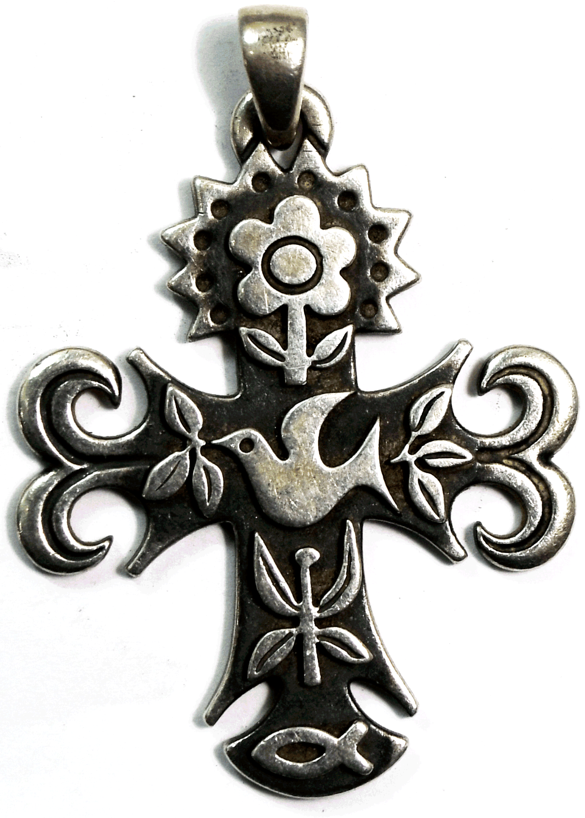 Sterling Silver James Avery Primavera Cross Pendant Dove Flower 2" x 34mm