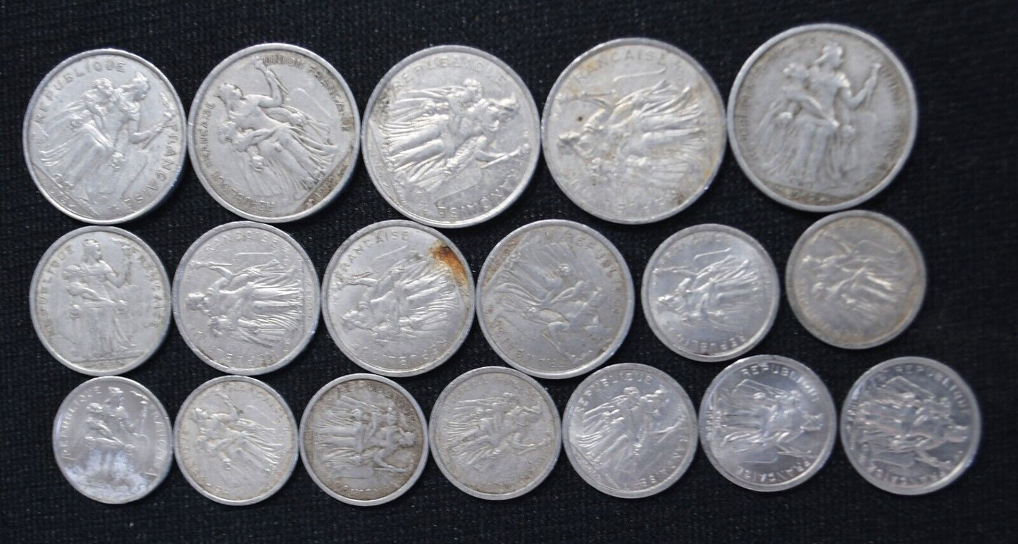 18pc France French Colonies Oceania Polynesia Coins Lot 1949-1988