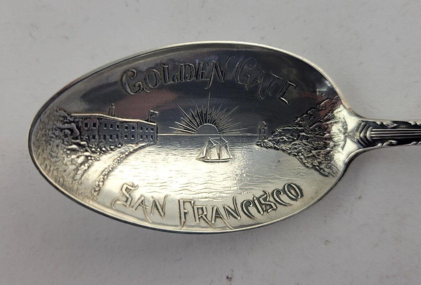 San Francisco 5 3/4" Sterling Silver Souvenir Spoon .72oz. Golden Gate Mechanics