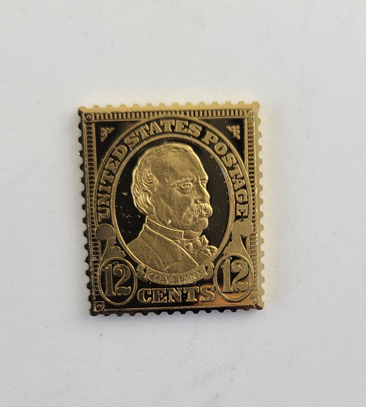 USPS United We Stand .999 Fine Silver Gold Plated Stamp Grover Cleavland .35oz.
