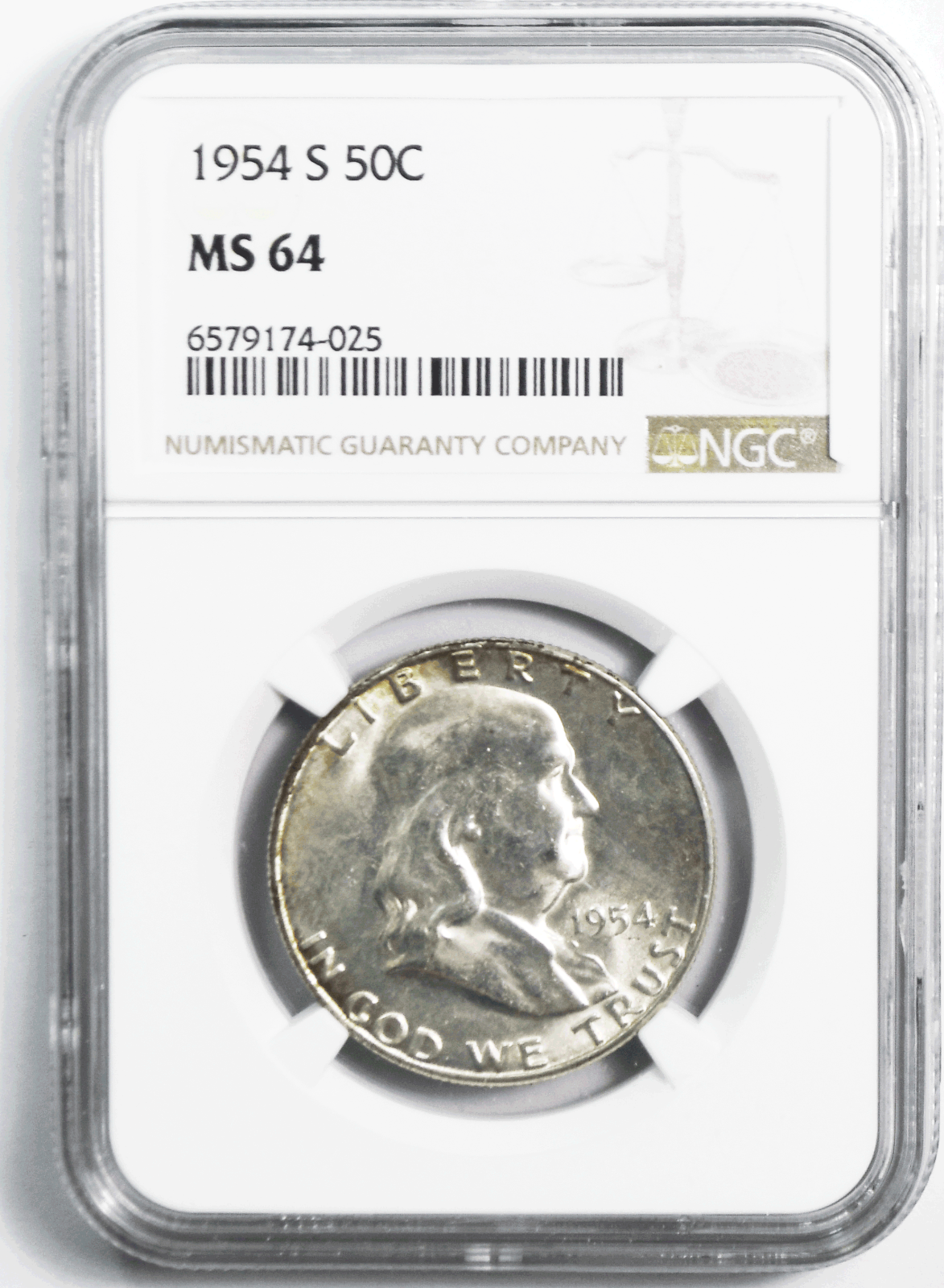 1954 S 50c Franklin Silver Half Dollar Fifty Cents NGC MS64 San Francisco