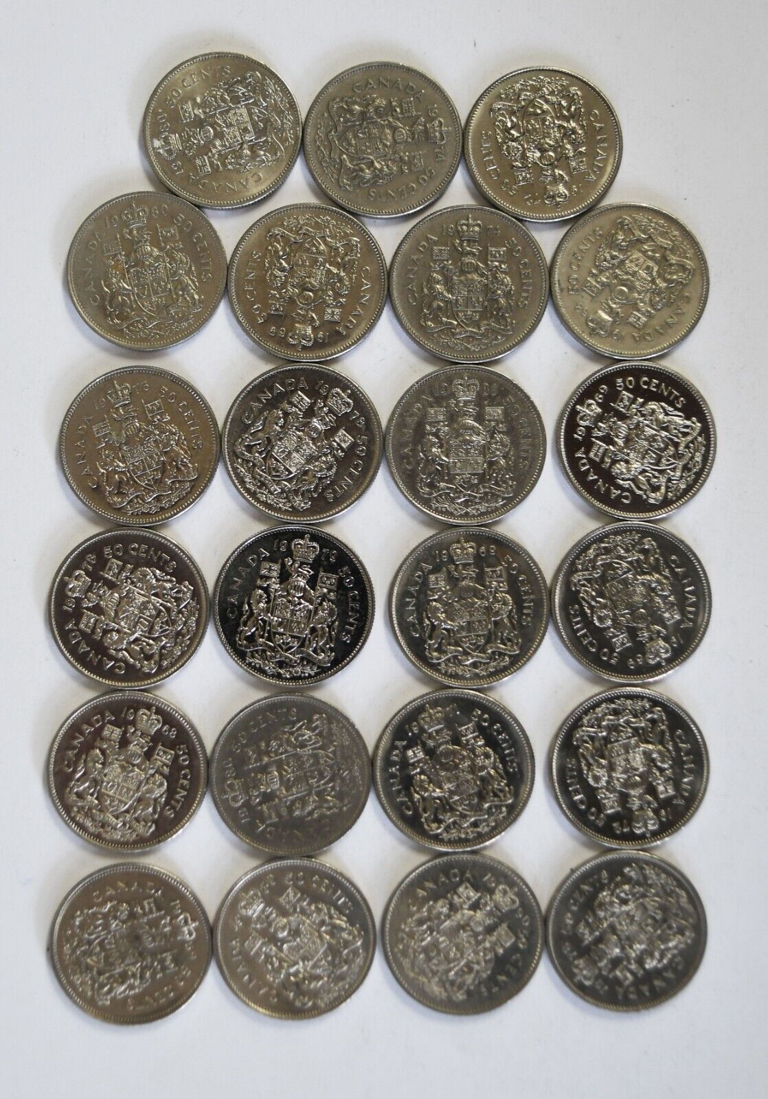 23pc Canada 50c Half Dollar Lot $11.5 Face Value 1968-1981