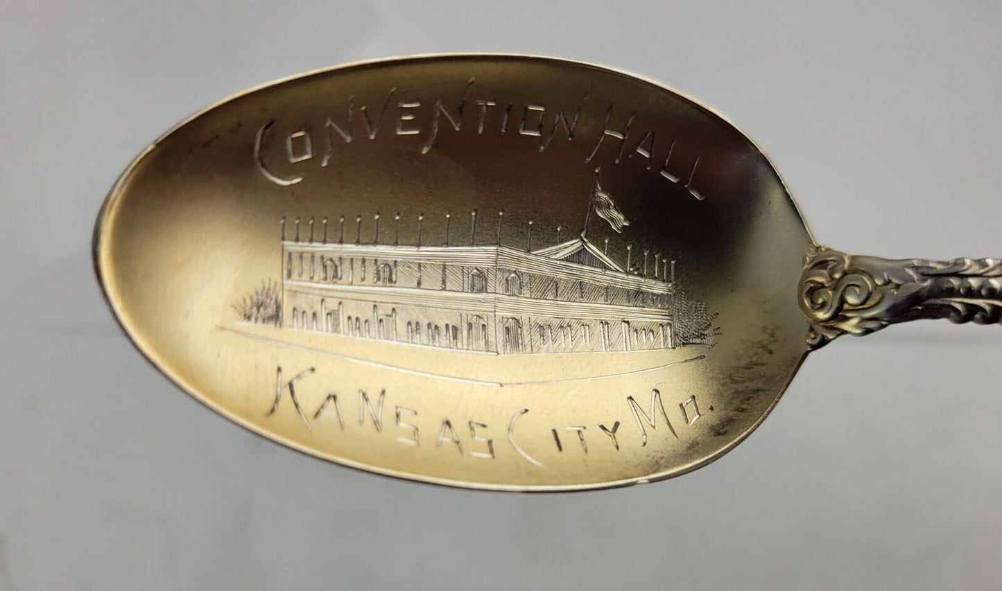 Kansas City Convention Hall Sterling 5 5/8" Souvenir Spoon w/Goldwash Bowl .65oz