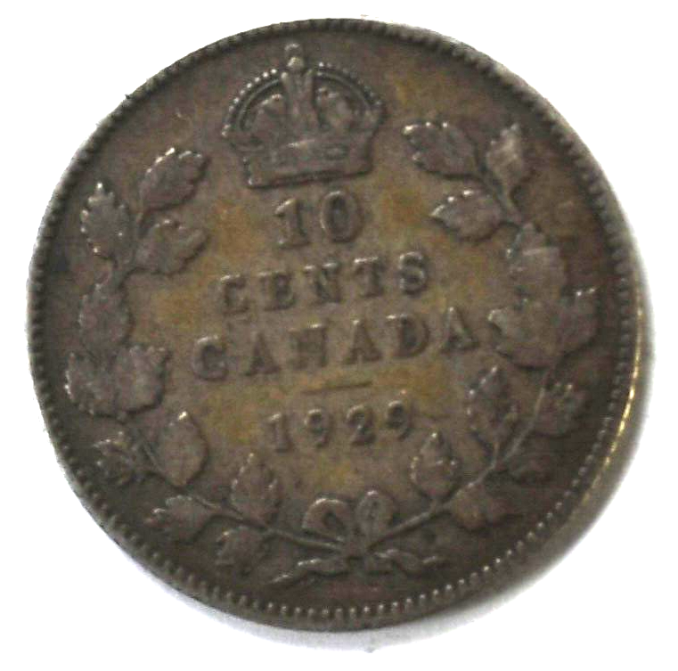 1929 Canada 10c Ten Cents Silver Coin Dime KM# 23a