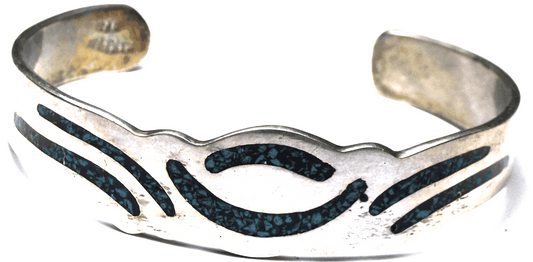 Sterling Silver TC-29 Taxco Chip Turquoise 15mm Cuff Bracelet 6-1/2" Wrist