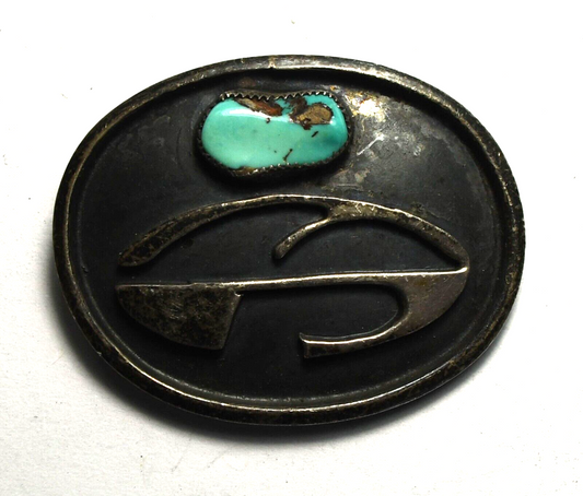 Sterling Silver Oval Turquoise Brooch Pin Abstract Pendant 36mm x 28mm